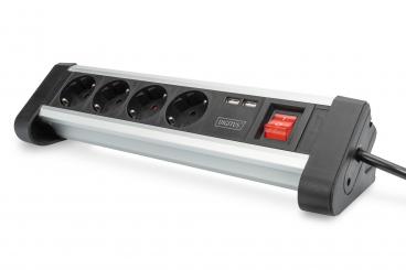 4-way office socket strip with 2x USB ports 