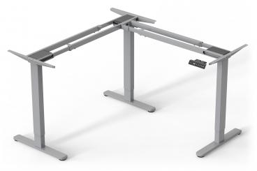 Electrically height-adjustable table frame, 90° L-shape, triple motor, 2-step, gray 