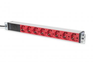 aluminum outlet strip with pre-fuse, 8 safety outlets, 2 m supply IEC C14 plug 
